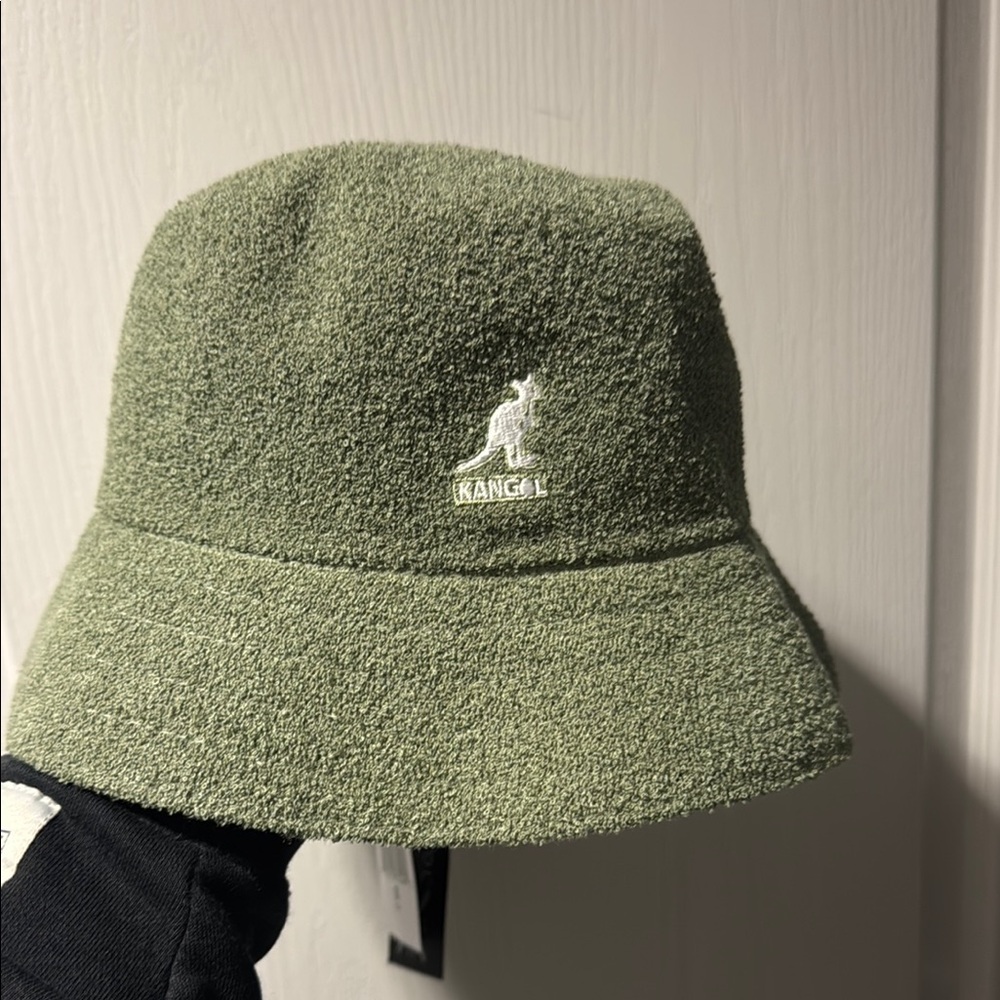 Kangol Green Textured Bucket Hat with Logo